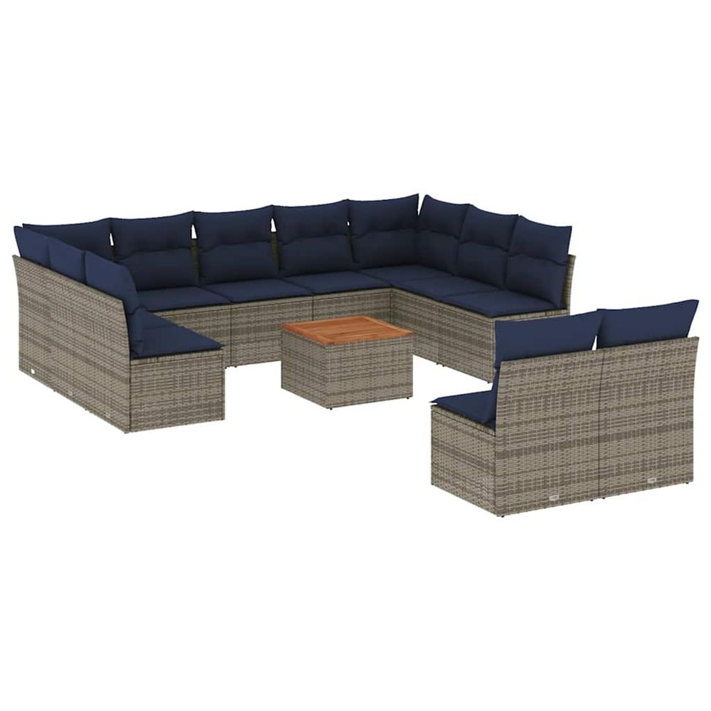 Salon de jardin avec coussins 12 pcs gris résine tressée