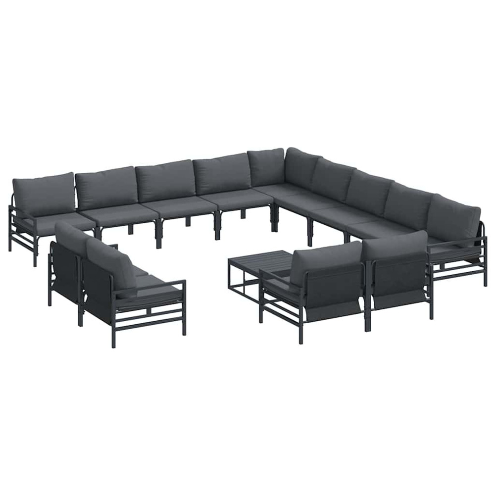 Ensemble de canapé de jardin avec coussin 14 pcs noir acier