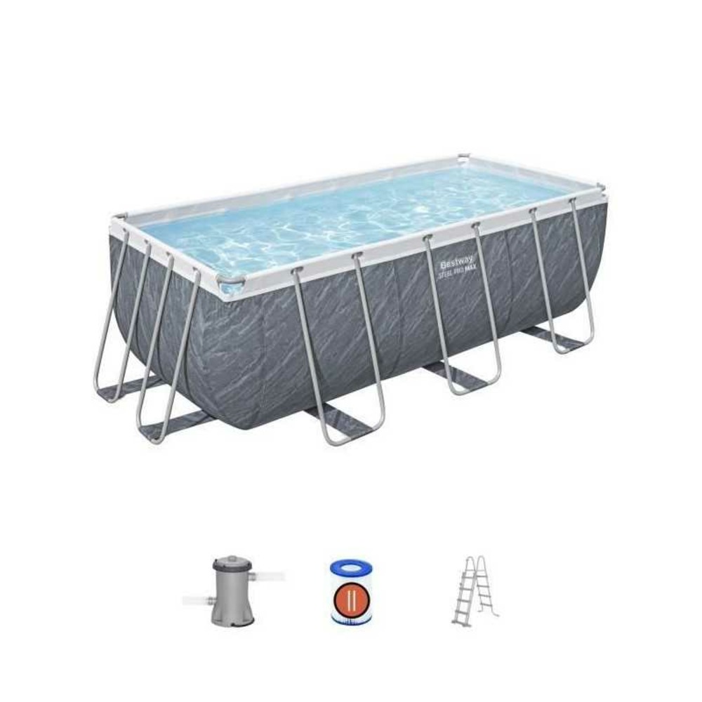 Kit piscine hors sol tubulaire bestway - steel pro max - 412 x 201 x 122 cm - rectangulaire (filtre a cartouche, échelle, 1 car
