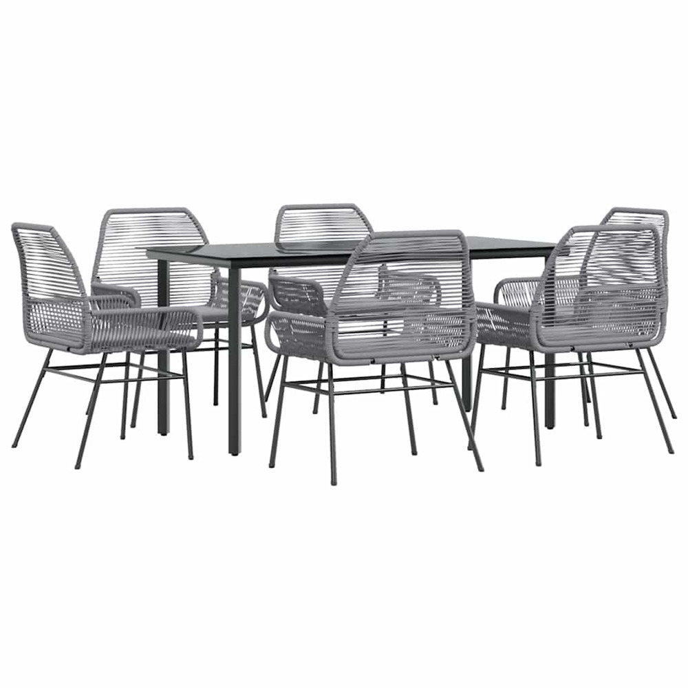 Ensemble à manger jardin coussins 7 pcs gris poly rotin verre