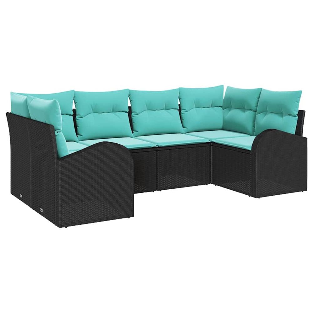 Ensemble de canapé de jardin 6 pc noir et turquoise polyrotin