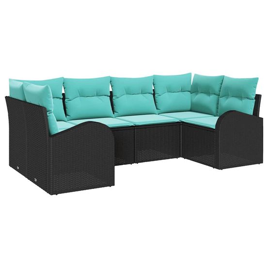 Ensemble de canapé de jardin 6 pc noir et turquoise polyrotin