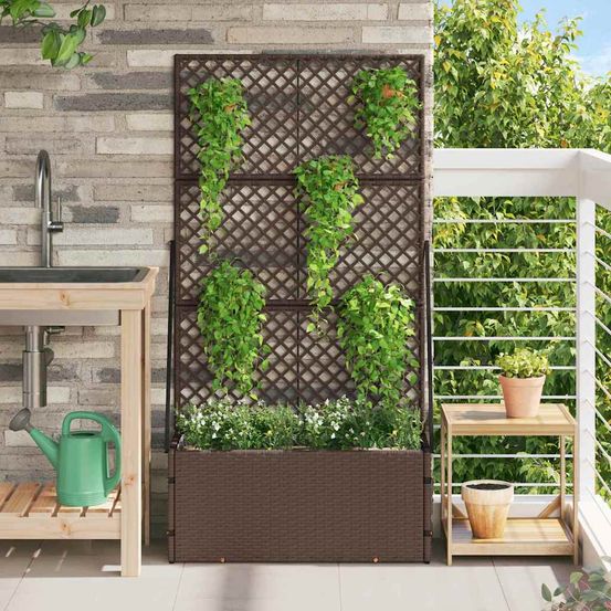 Grande jardinière haute en métal pour extérieur jardin balcon marron 70x30x135 cm