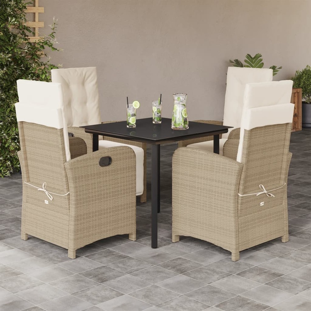 Ensemble à manger de jardin avec coussins 5pcs beige poly rotin