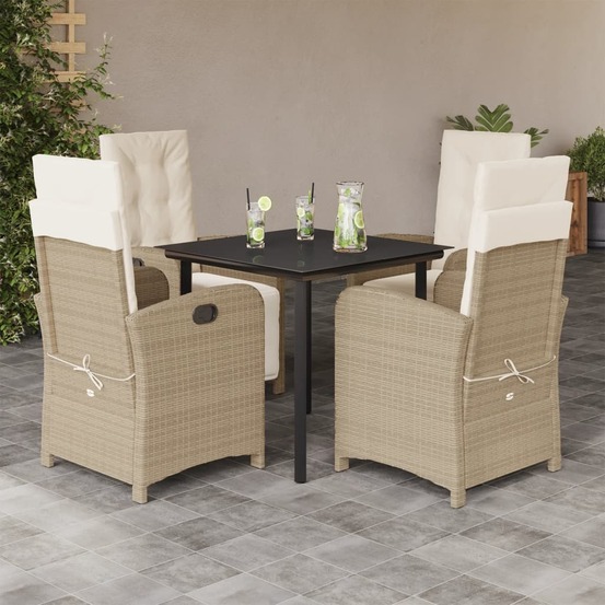 Ensemble à manger de jardin avec coussins 5pcs beige poly rotin