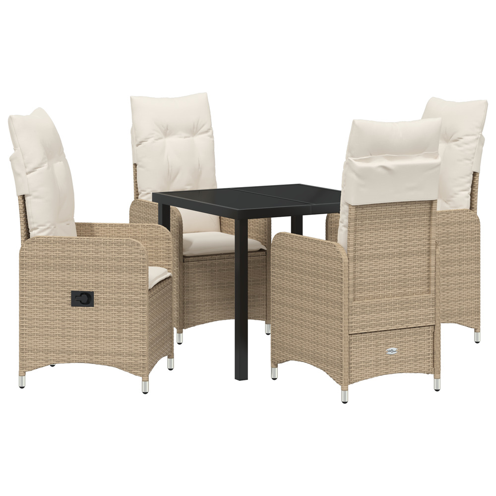 Set de salle à manger de jardin 5 pièces avec coussins beige poly rattan