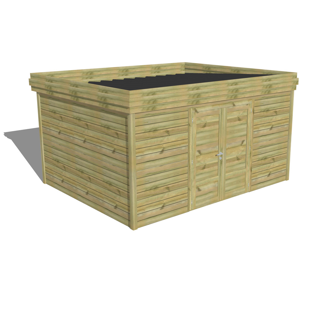 Abri de jardin bois pin traité autoclave 27mm - 4,34x3,44m / 15m2 - bac acier - abri français