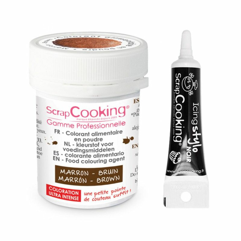 Colorant alimentaire en poudre marron + stylo glaçage noir