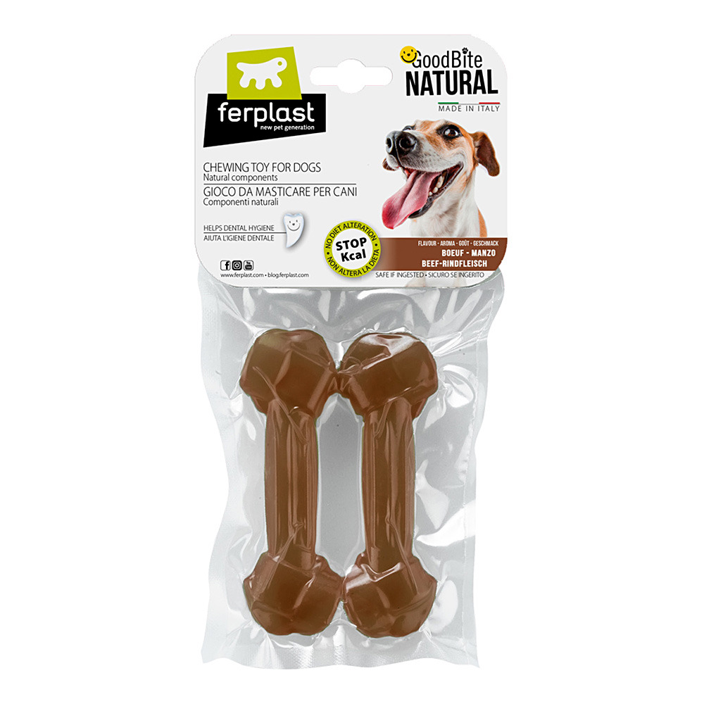 Ferplast goodbite natural m jouet os pour l'hygiène dentaire, saveur de boeuf, chien moyen (8-16 kg), naturel, 2 pièces de 70g