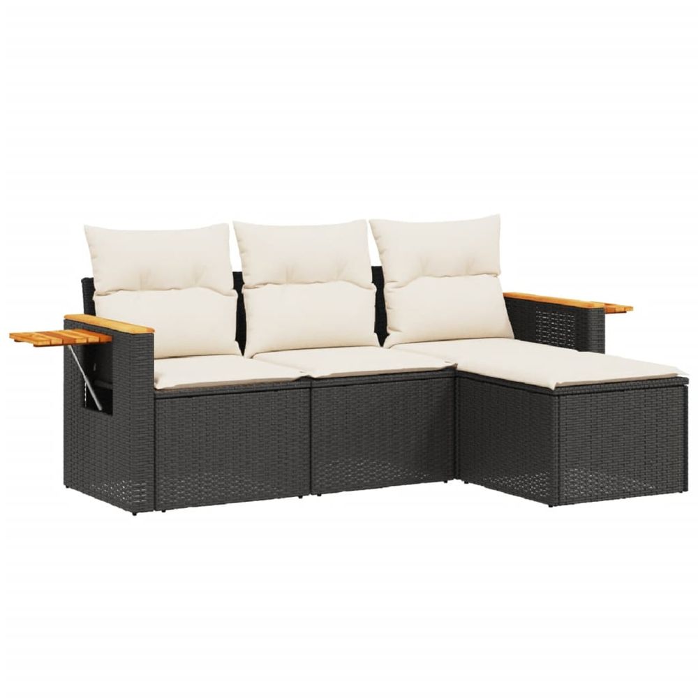 Salon de jardin 4 pcs avec coussins noir résine tressée