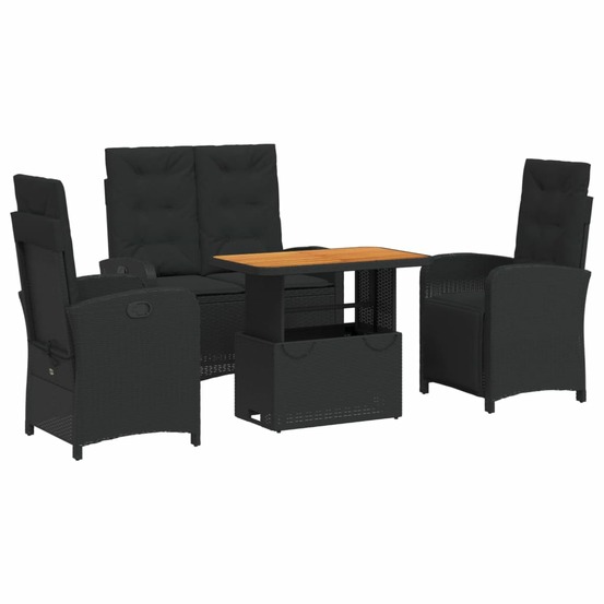 Ensemble à manger de jardin 4 pcs avec coussins noir