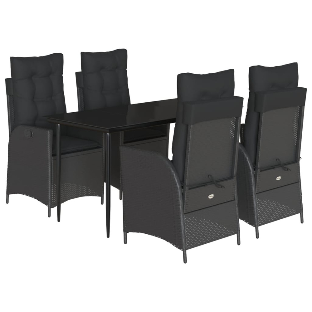 Ensemble à manger de jardin coussins 5pcs noir résine tressée