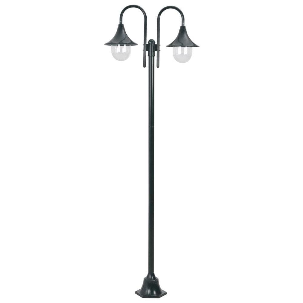 Lampadaire de jardin e27 220cm aluminium 2 lanternes foncé vert