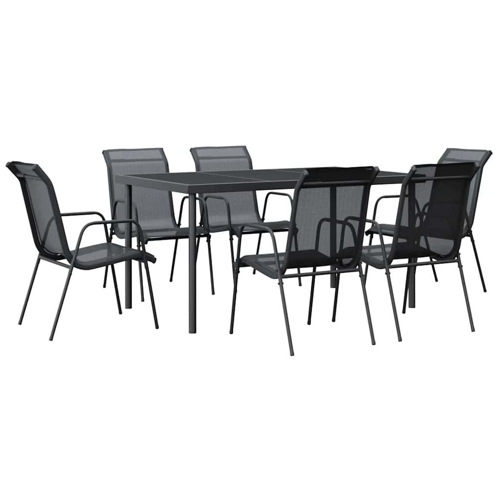 Ensemble à manger de jardin 7 pcs noir textilène et acier