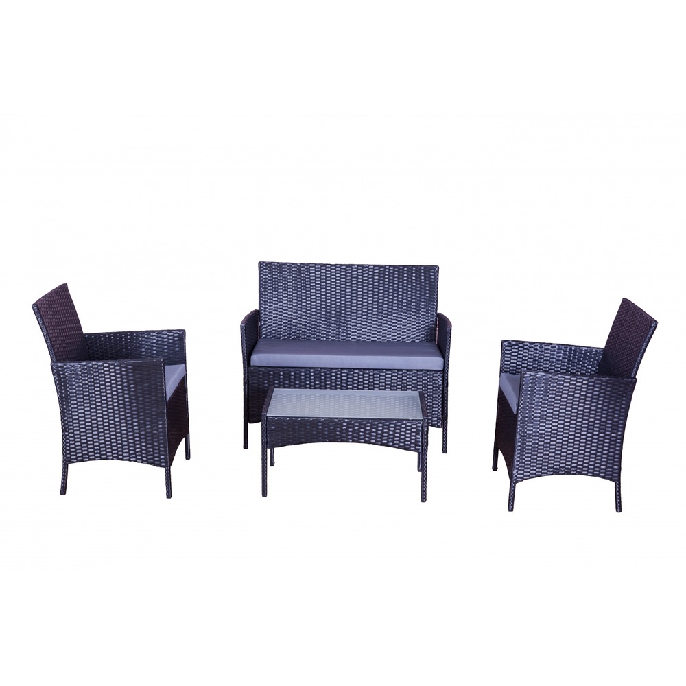 Salon de jardin 4 places en résine tressée noir et gris mykonos