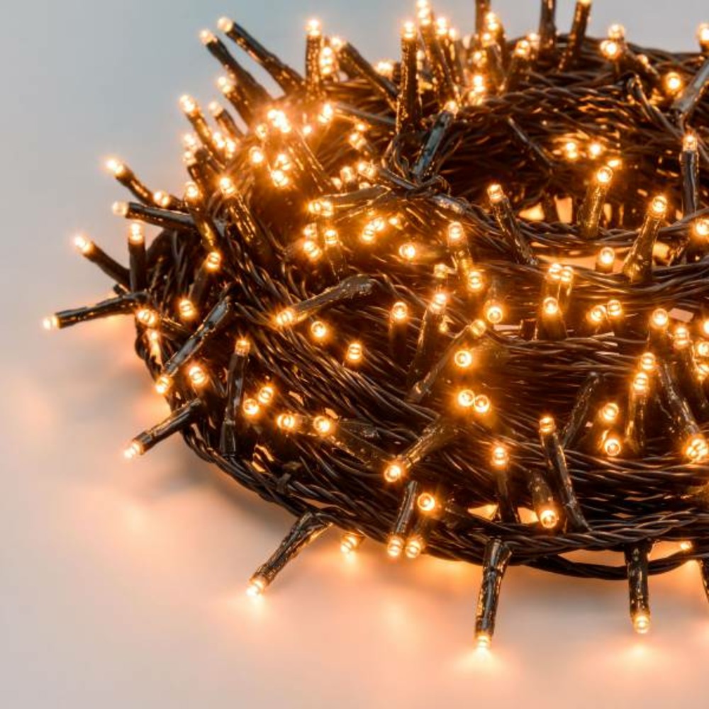 Guirlande lumineuse 10m 200 mini led ambré prolongeable 31v câble vert ip44 smart connect lotti