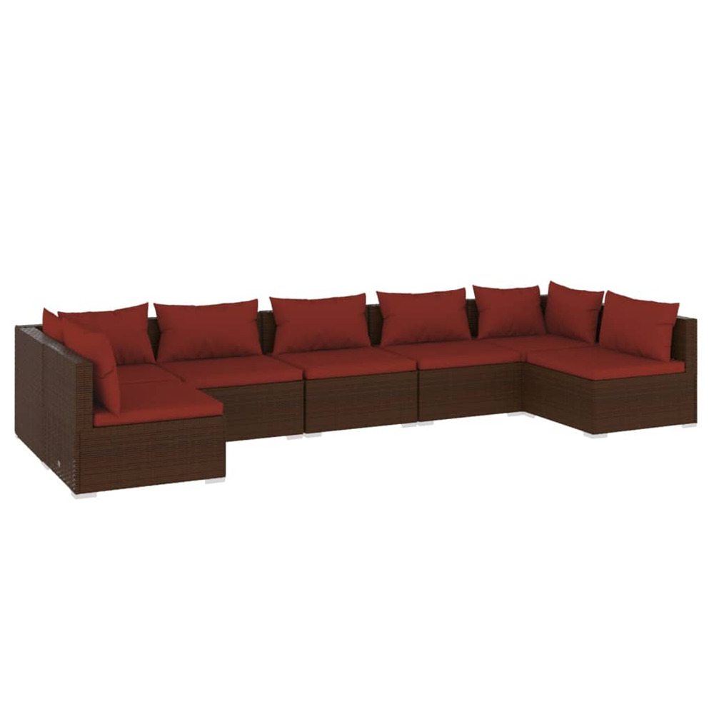 Salon de jardin 7 pcs avec coussins résine tressée marron
