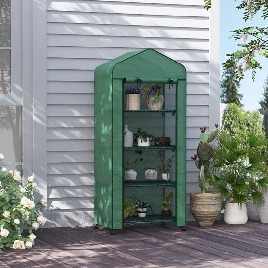 Serre balcon 4 étages roulettes acier housse pe anti-uv semis hivernage 69x50x165cm vert - comfortxl outdoor living