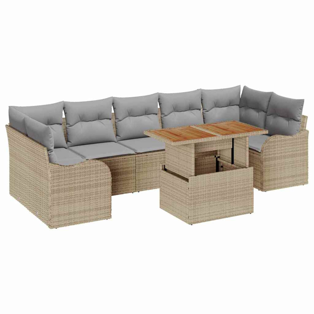 Ensemble de canapé de jardin 8 pcs beige poly rotin
