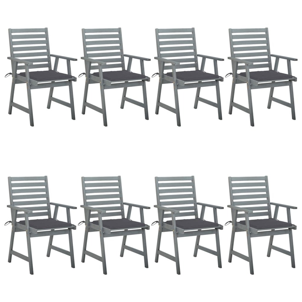Chaises à dîner d'extérieur 8 pcs avec coussins acacia massif