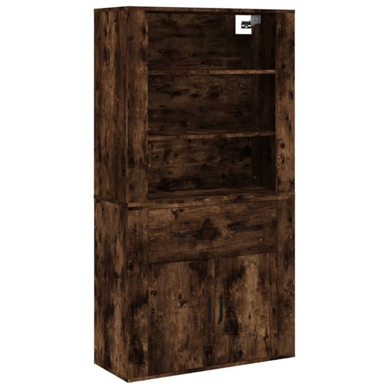 Buffet bahut commode armoire meuble de rangement organisateur cuisine salle de séjour salon haut bois d'ingénierie marron 02_