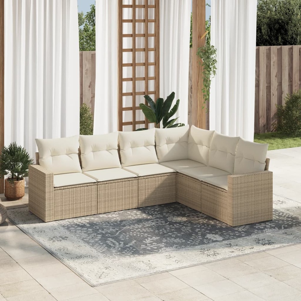 Salon de jardin avec coussins 6 pcs beige résine tressée