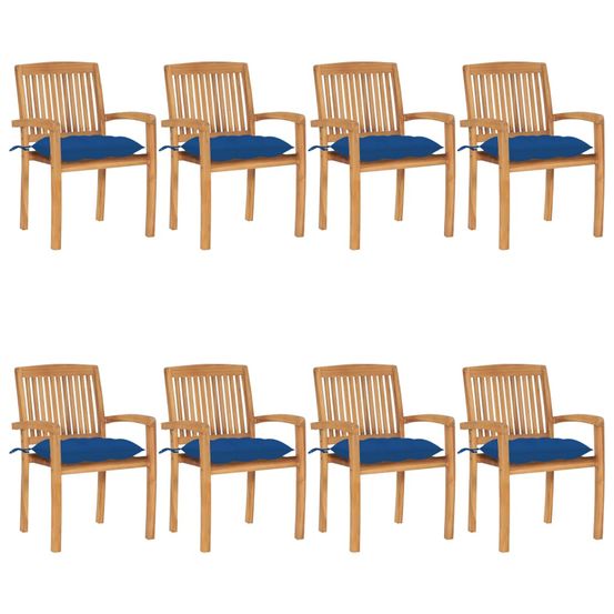 Chaises de jardin empilables avec coussins lot de 8 teck solide