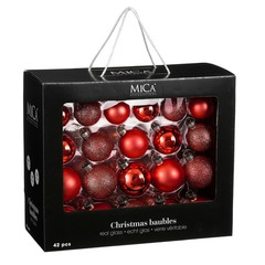 Mica decorations lot de 42 boules de noël en verre - ø7 cm - rouge