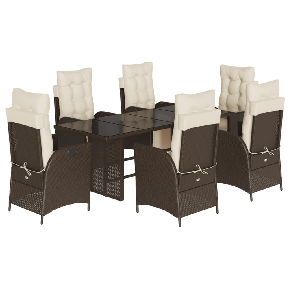 Ensemble à manger de jardin et coussins 7 pcs marron rotin