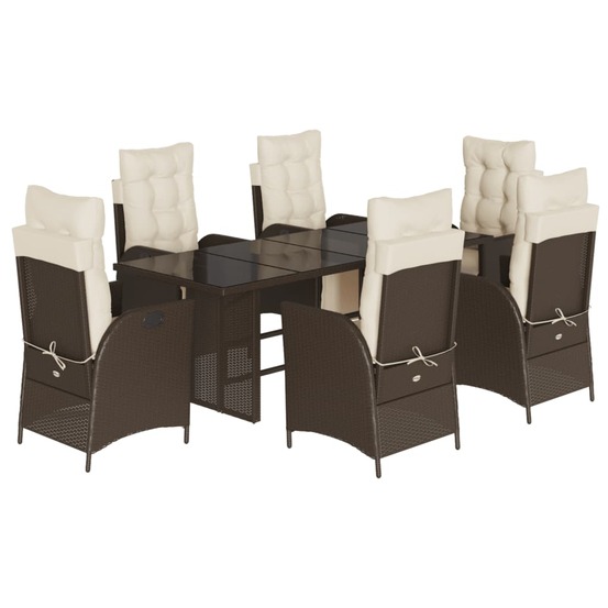 Ensemble à manger de jardin et coussins 7 pcs marron rotin