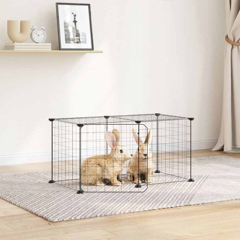 Parc à chiot 8 panneaux acier modulable avec porte pour intérieur noir