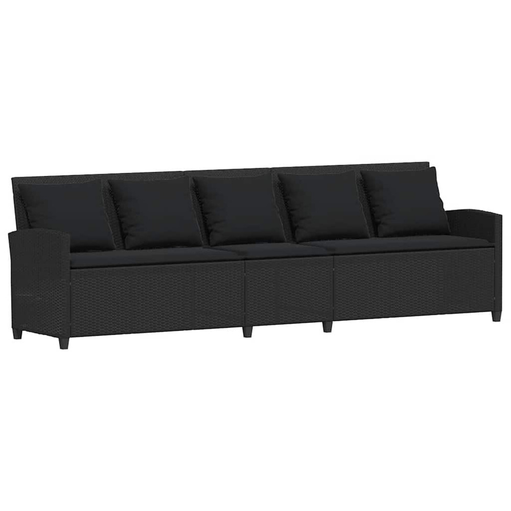 Canapé de jardin avec coussins 5 places noir résine tressée