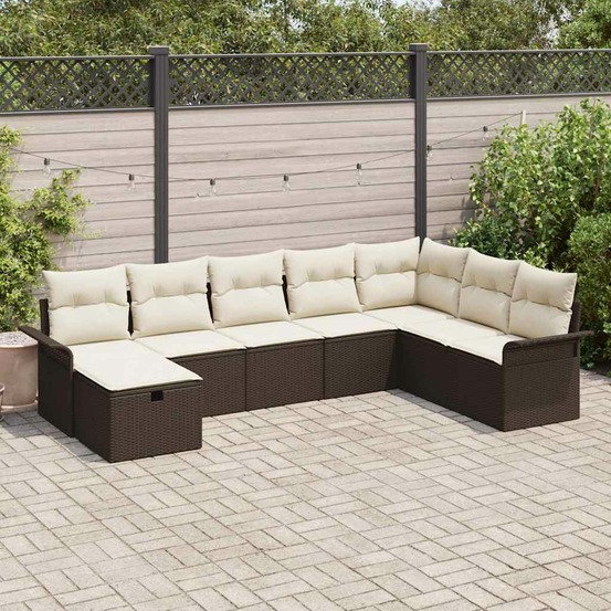 Ensemble de canapé de jardin 8 pcs marron poly rotin