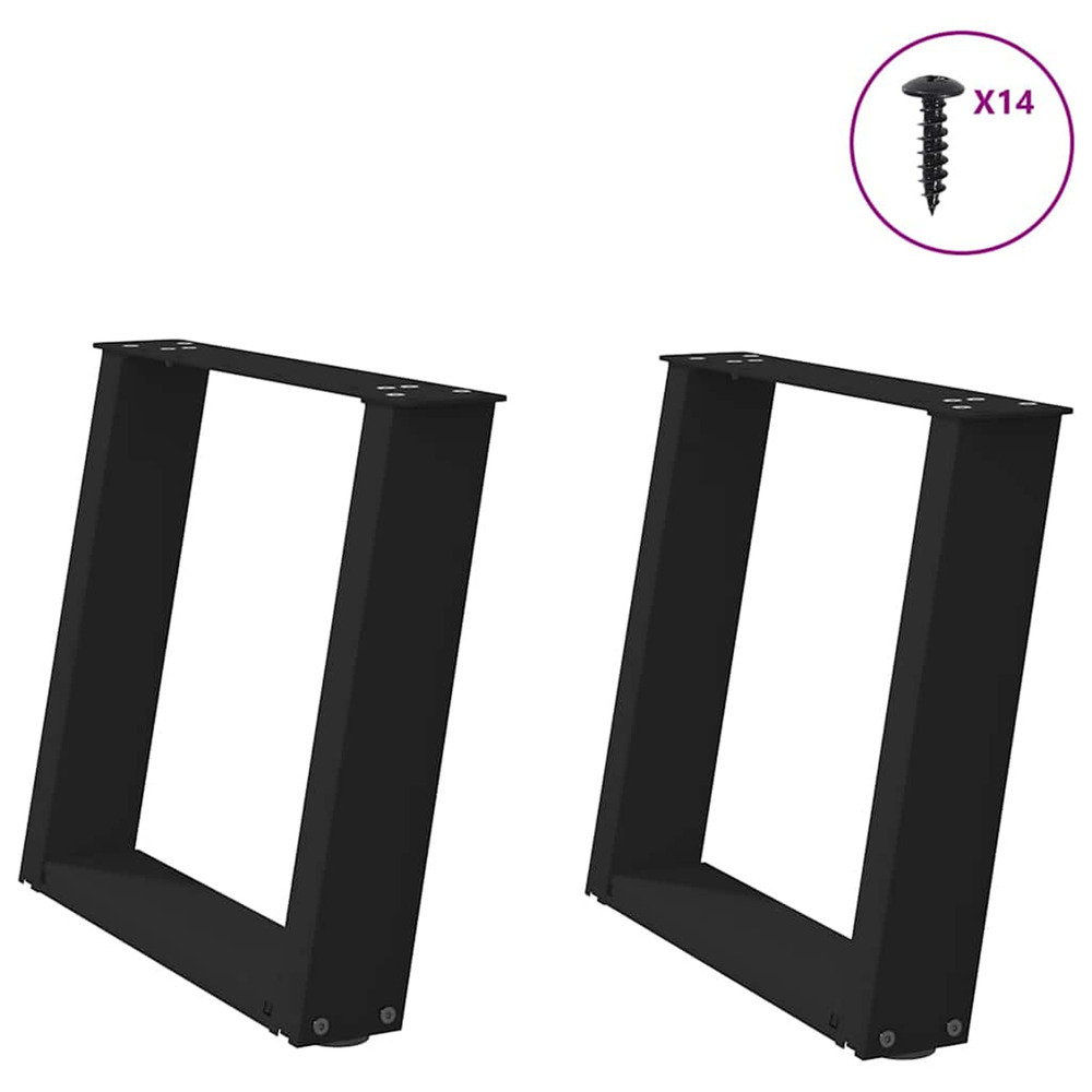 Pieds de table basse en u, 2 pièces, noir, 50 x (42-43) cm, acier