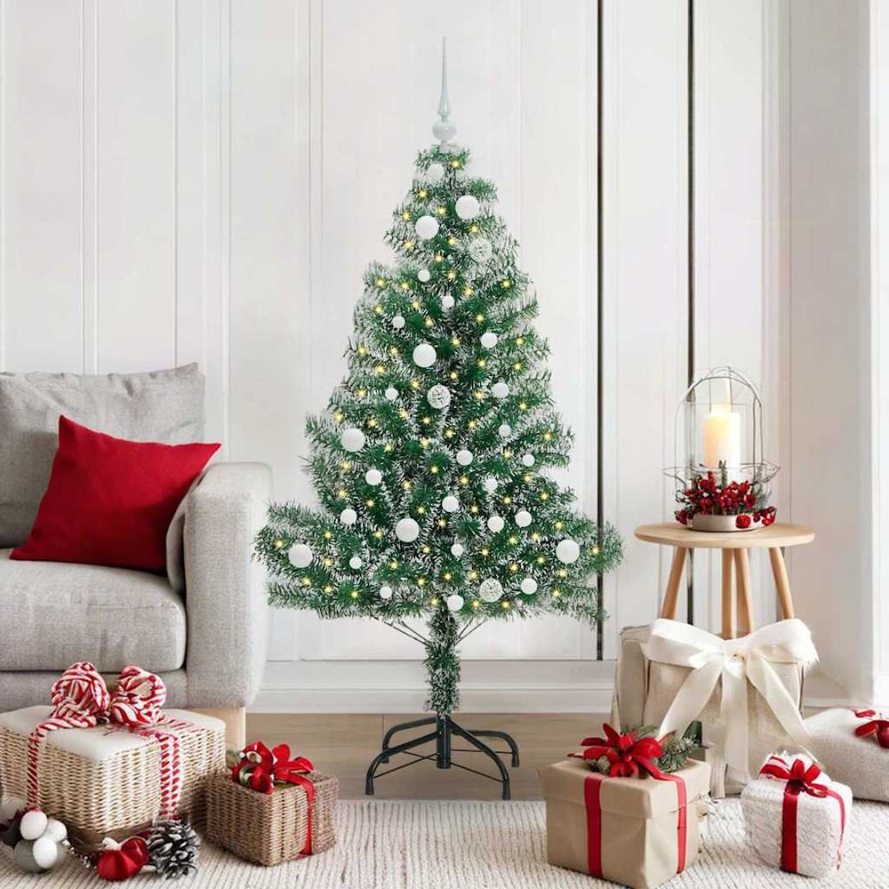 Sapin de noël artificiel enneigé 150 cm avec led et kit décoration 61 boules