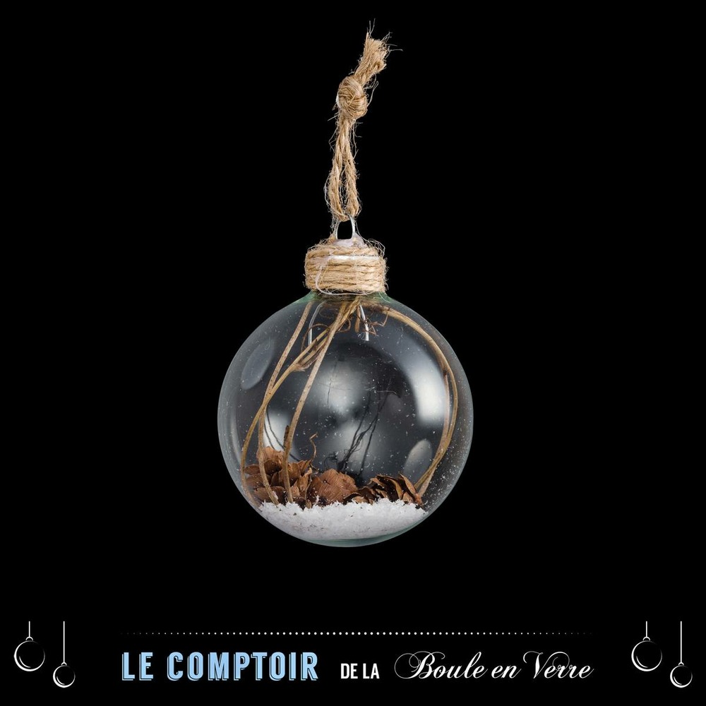 Boule intérieur branche et pomme de pin 6cm verre