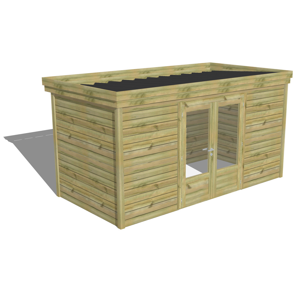 Abri de jardin bois pin traité autoclave 27mm - 4,34x2,14m / 9m2 - bac acier - abri français