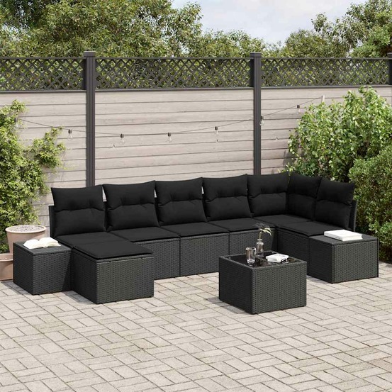 Ensemble de canapé de jardin avec coussin 7 pcs noir polyrotin