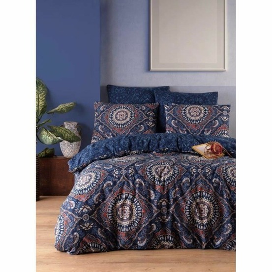 Parure de lit - housse de couette 220 x 240 + 2 taies d'oreiller 60 x 60, 65% coton- bleu