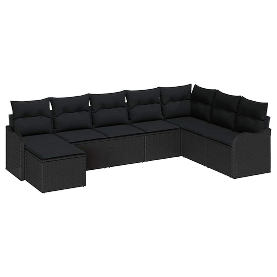 Ensemble de canapé de jardin avec coussin 8 pcs noir poly rotin