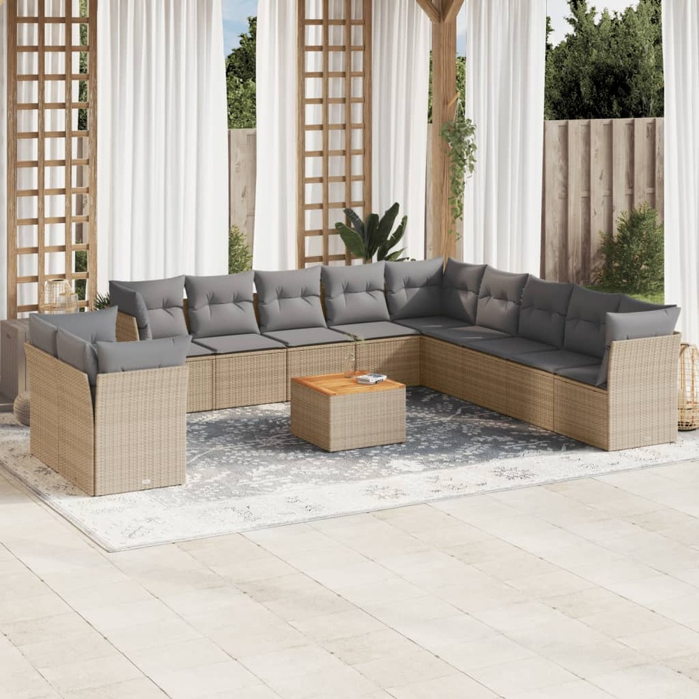 Salon de jardin et coussins 12 pcs mélange beige résine tressée