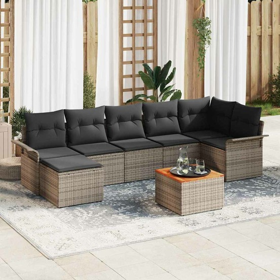 Ensemble de canapé de jardin avec coussin 8 pcs gris polyrotin