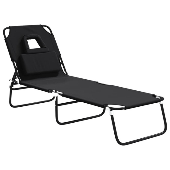 Chaise longue pliante noir tissu oxford acier enduit de poudre bain de soleil