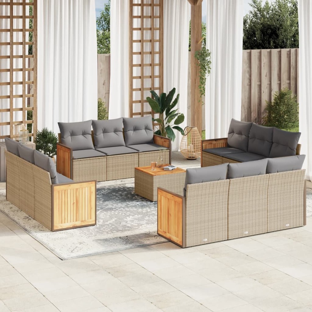 Salon de jardin avec coussins 13 pcs beige résine tressée