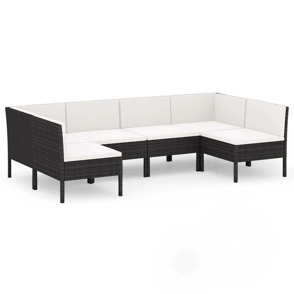 Salon de jardin 6 pcs avec coussins résine tressée noir