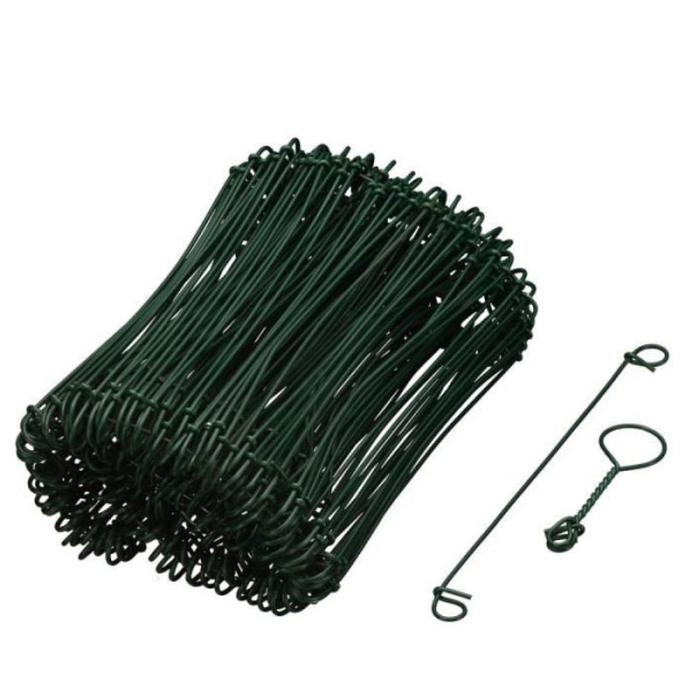 Lot de 200 liens a boucle en acier galvanisé plastifié naturellement vert - (l16 cm x ø1,4 mm)