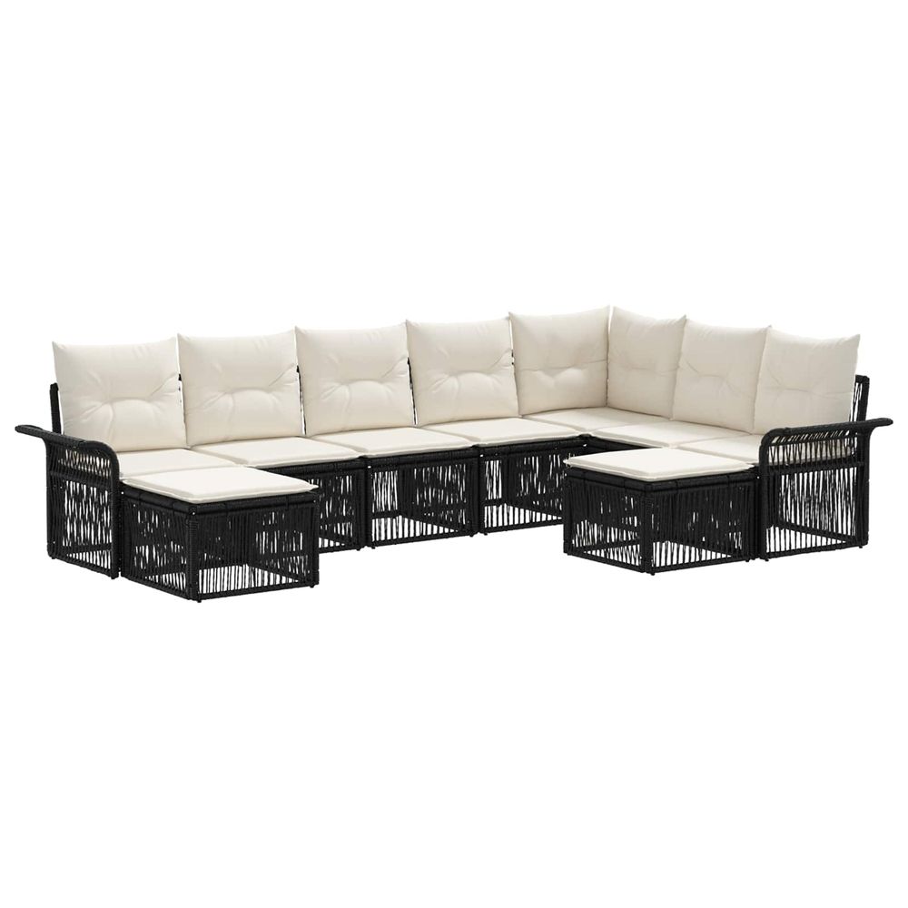 Ensemble de canapé de jardin 9 pc noir et blanc crème polyrotin
