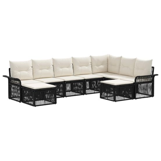 Ensemble de canapé de jardin 9 pc noir et blanc crème polyrotin