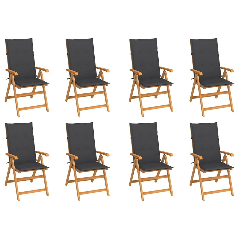 Chaises inclinables de jardin et coussins lot de 8 teck solide