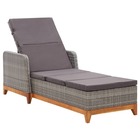 Transat chaise longue bain de soleil lit de jardin terrasse meuble d'extérieur résine tressée et bois d'acacia massif gris 02